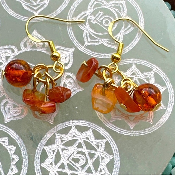 Carnelian and Baltic Amber confetti dangle chandelier earrings vermeil g… - Picture 1 of 1